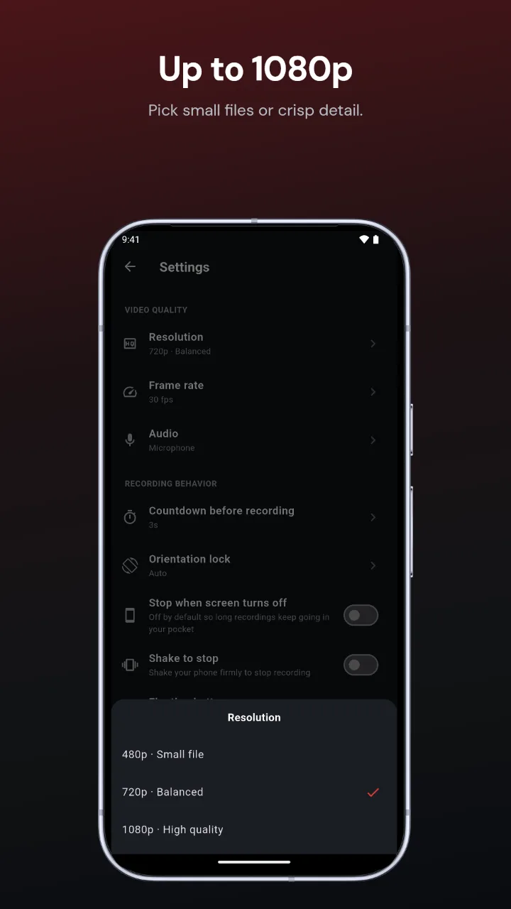 Up to 1080p: the resolution picker